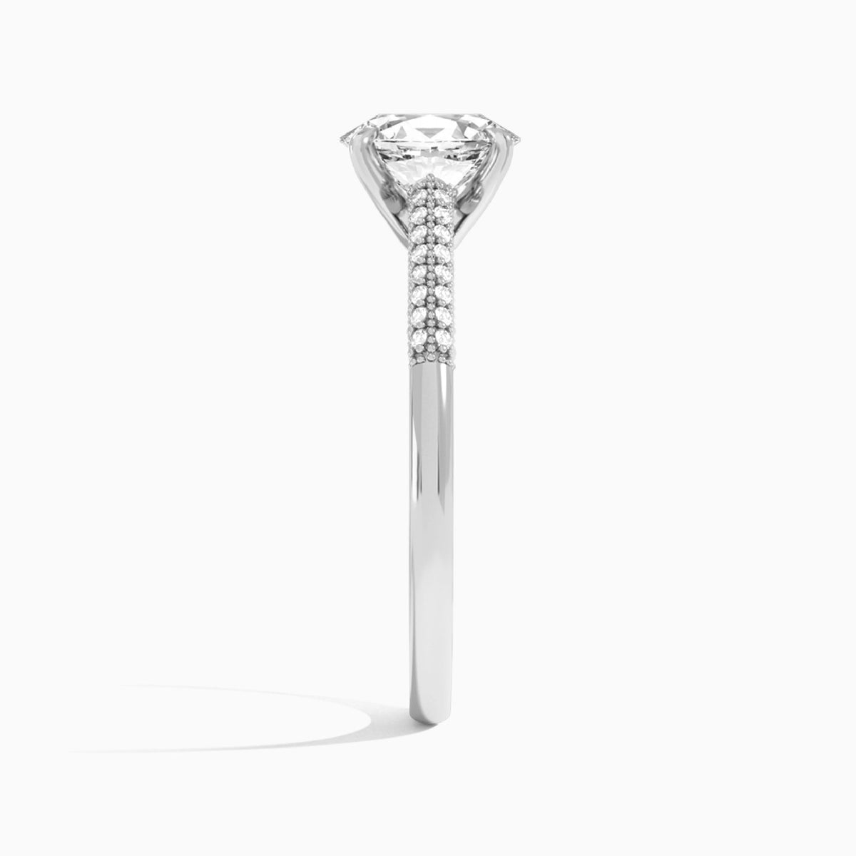 Oval Knife Edge Cathedral Lab Diamond Engagement Ring In Platinum, Side View