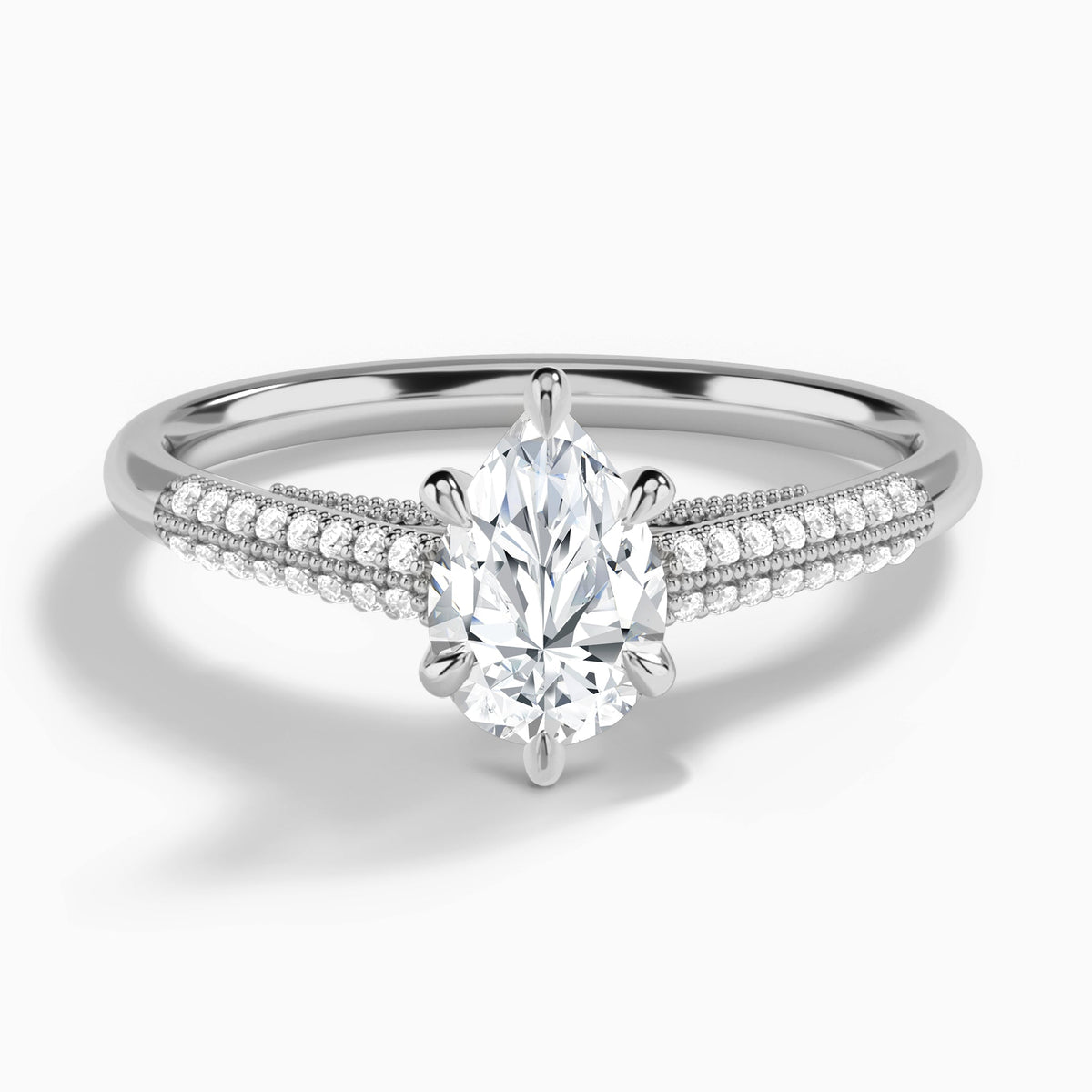Pear Knife Edge Cathedral Lab Diamond Engagement Ring In Platinum - Lucenjuri