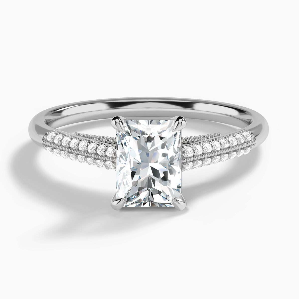 Radiant Knife Edge Cathedral Lab Diamond Engagement Ring In Platinum - Lucenjuri