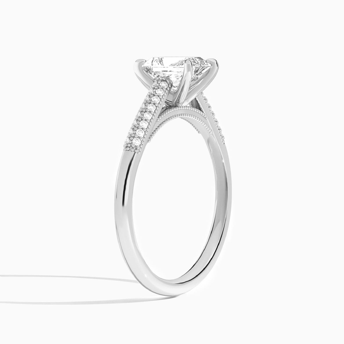 Radiant Knife Edge Cathedral Lab Diamond Engagement Ring In Platinum, Angle View