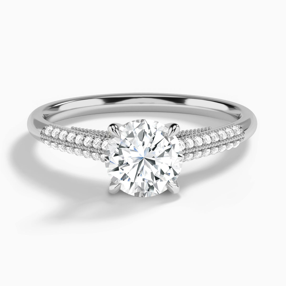 Round Knife Edge Cathedral Lab Diamond Engagement Ring In Platinum - Lucenjuri