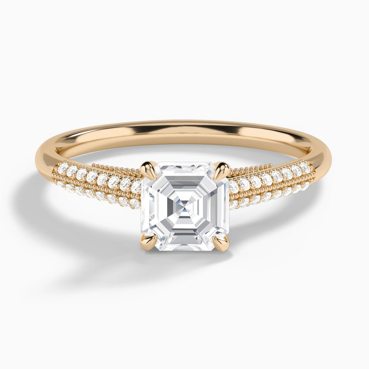 Asscher Knife Edge Cathedral Lab Diamond Engagement Ring In 14K Rose Gold - Lucenjuri