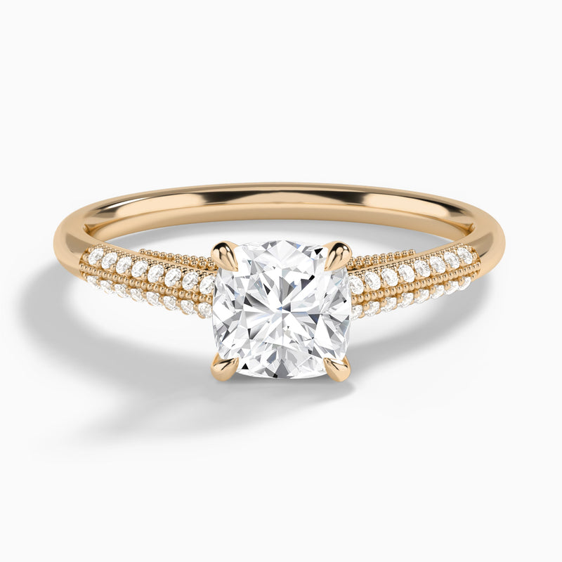 Cushion Knife Edge Cathedral Lab Diamond Engagement Ring In 14K Rose Gold - Lucenjuri