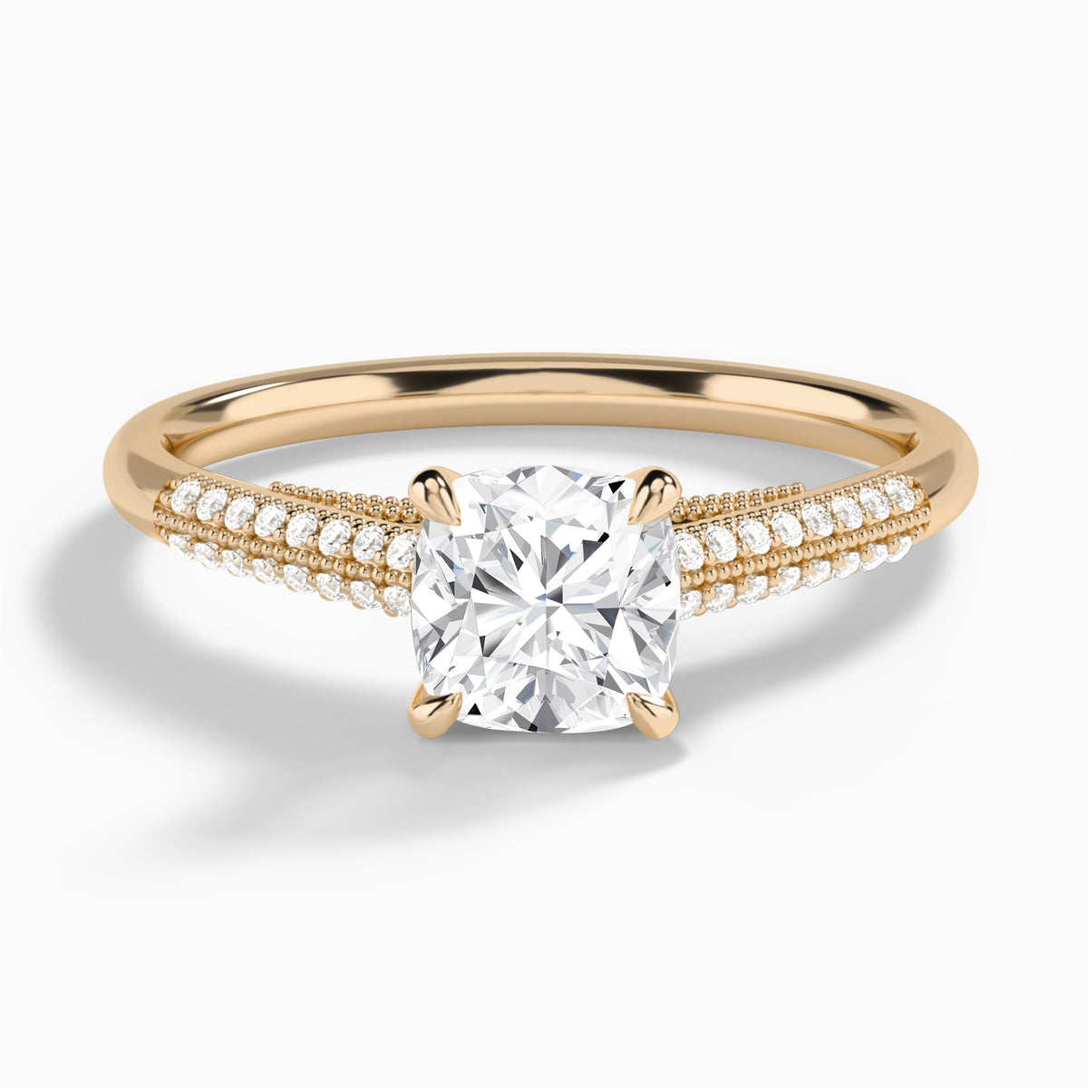 Cushion Knife Edge Cathedral Lab Diamond Engagement Ring In 14K Rose Gold - Lucenjuri