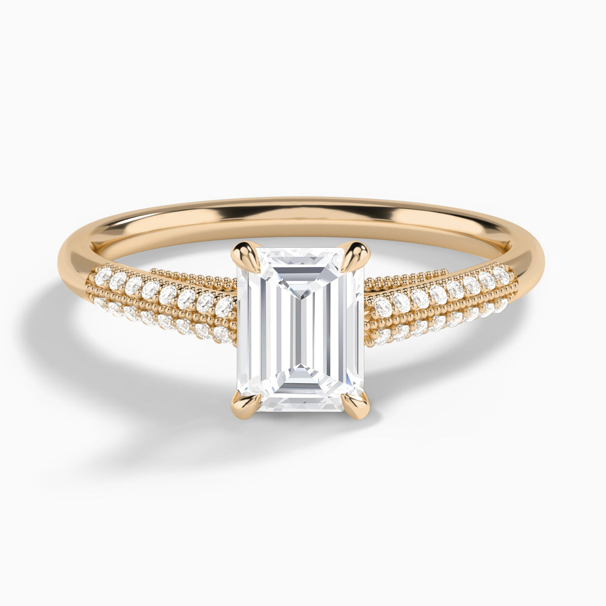 Emerald Knife Edge Cathedral Lab Diamond Engagement Ring In 14K Rose Gold - Lucenjuri