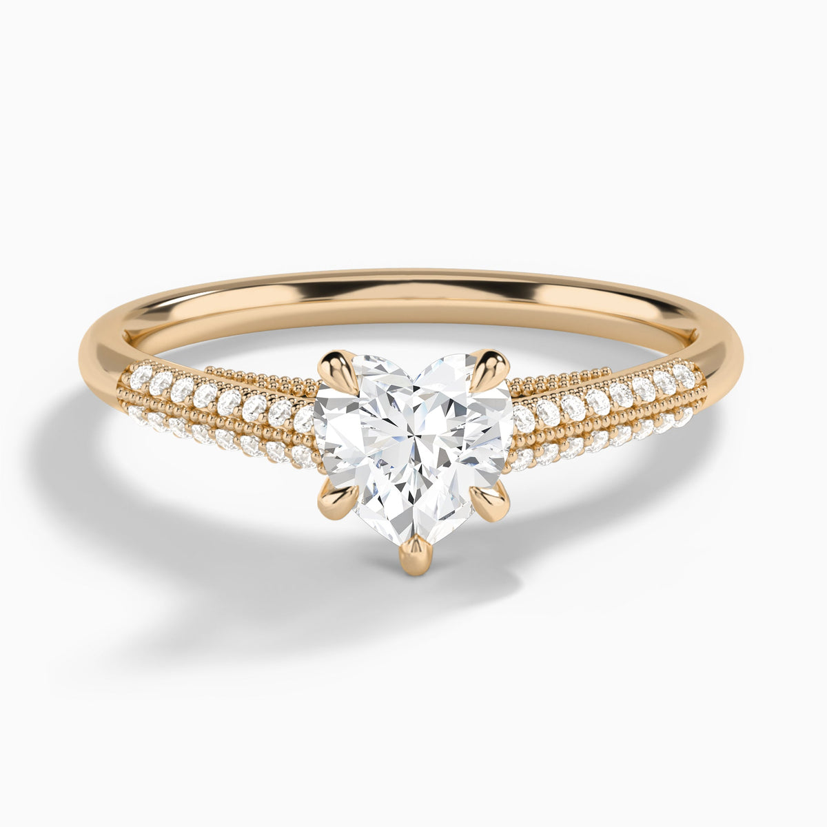 Heart Knife Edge Cathedral Lab Diamond Engagement Ring In 14K Rose Gold - Lucenjuri