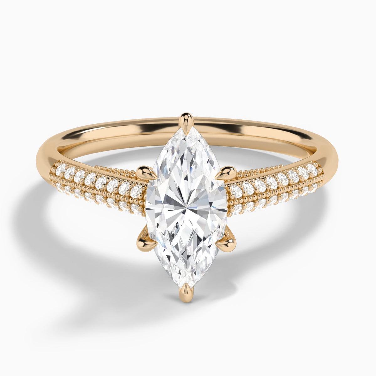 Marquise Knife Edge Cathedral Lab Diamond Engagement Ring In 14K Rose Gold - Lucenjuri