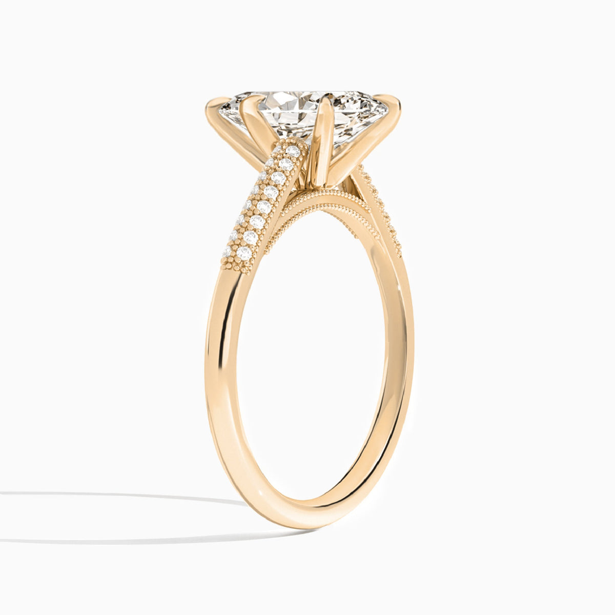 Marquise Knife Edge Cathedral Lab Diamond Engagement Ring In 14K Rose Gold, Angle View