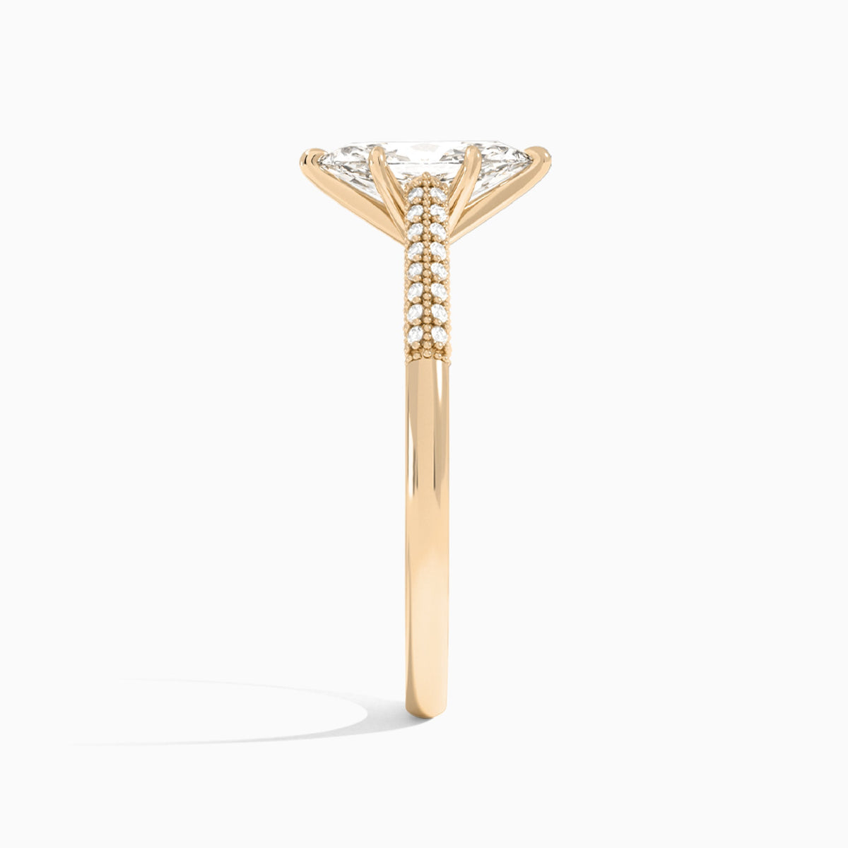 Marquise Knife Edge Cathedral Lab Diamond Engagement Ring In 14K Rose Gold, Side View