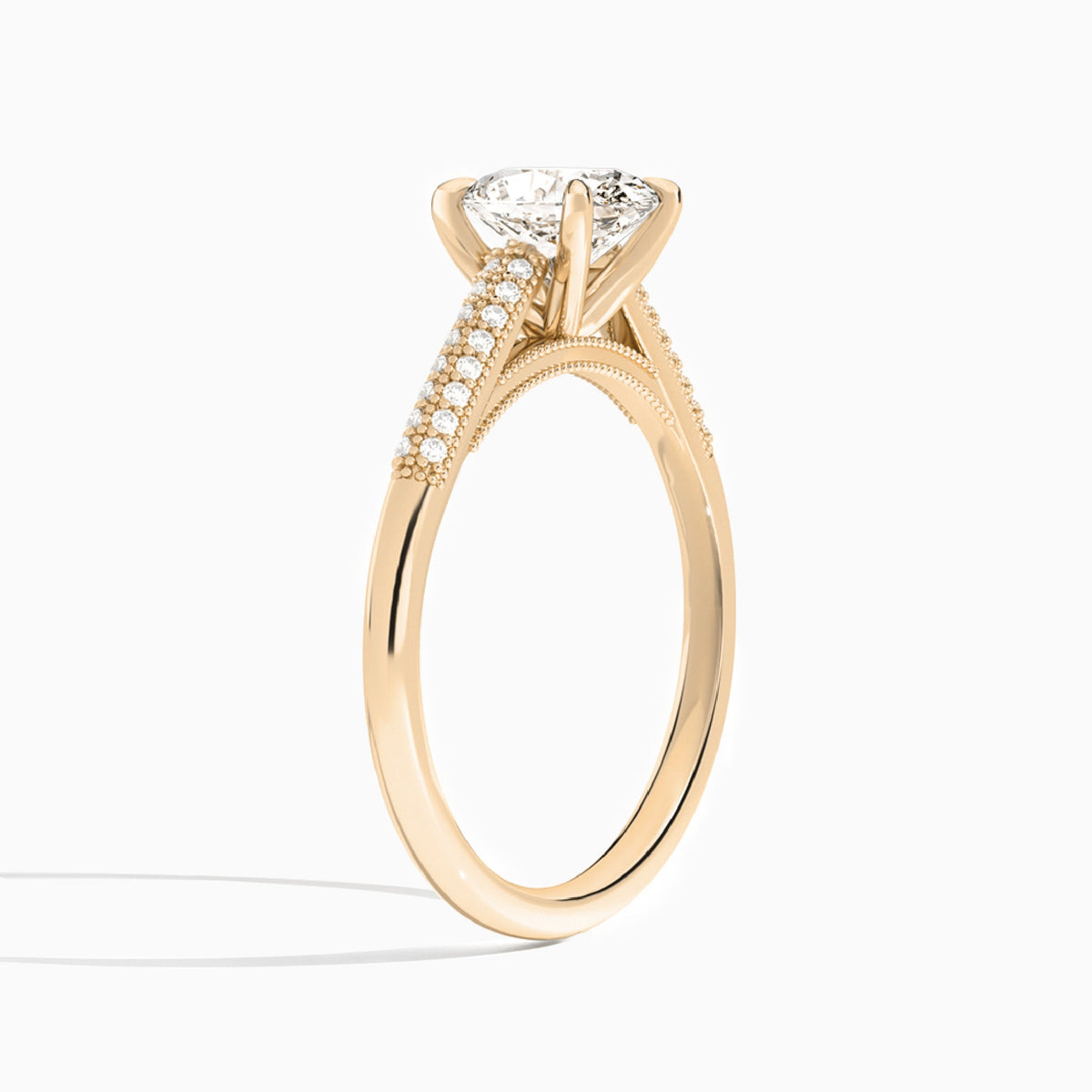 Oval Knife Edge Cathedral Lab Diamond Engagement Ring In 14K Rose Gold, Angle View