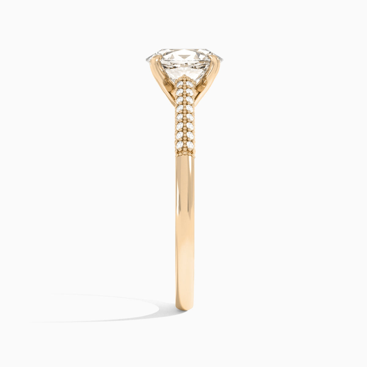 Oval Knife Edge Cathedral Lab Diamond Engagement Ring In 14K Rose Gold, Side View