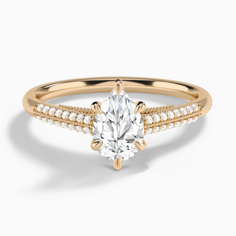 Pear Knife Edge Cathedral Lab Diamond Engagement Ring In 14K Rose Gold - Lucenjuri