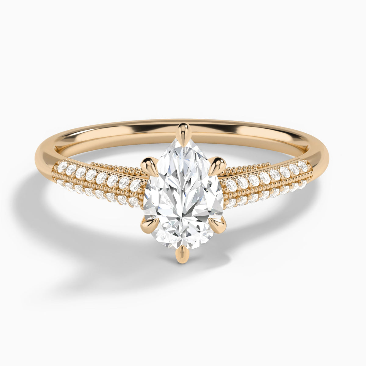 Pear Knife Edge Cathedral Lab Diamond Engagement Ring In 14K Rose Gold - Lucenjuri