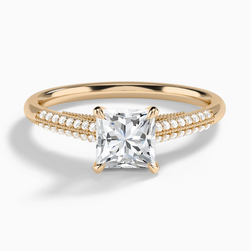 Princess Knife Edge Cathedral Lab Diamond Engagement Ring In 14K Rose Gold - Lucenjuri