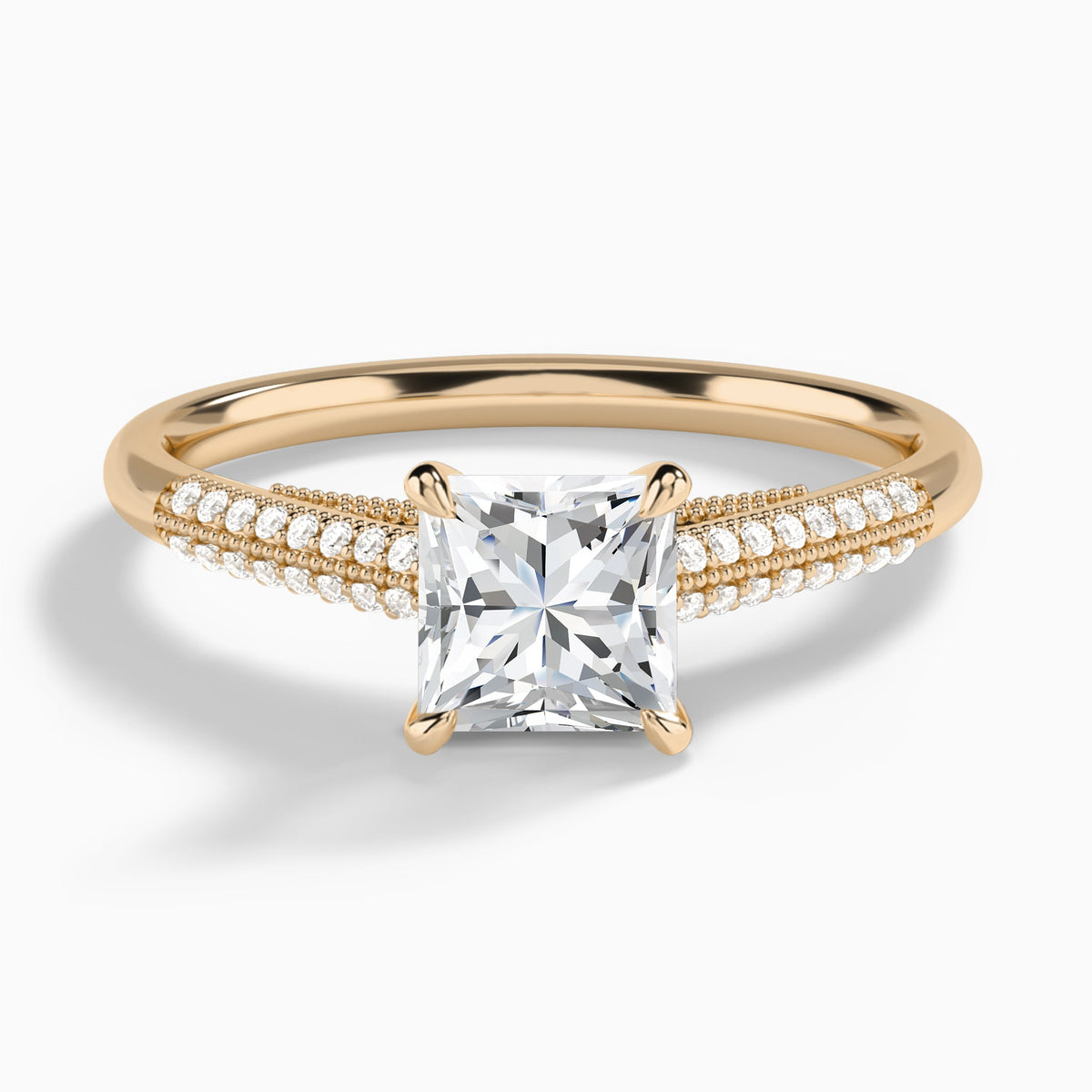 Princess Knife Edge Cathedral Lab Diamond Engagement Ring In 14K Rose Gold - Lucenjuri