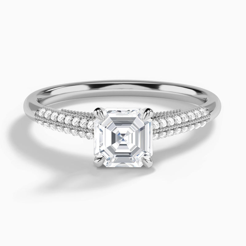 Asscher Knife Edge Cathedral Lab Diamond Engagement Ring In 18K White Gold - Lucenjuri