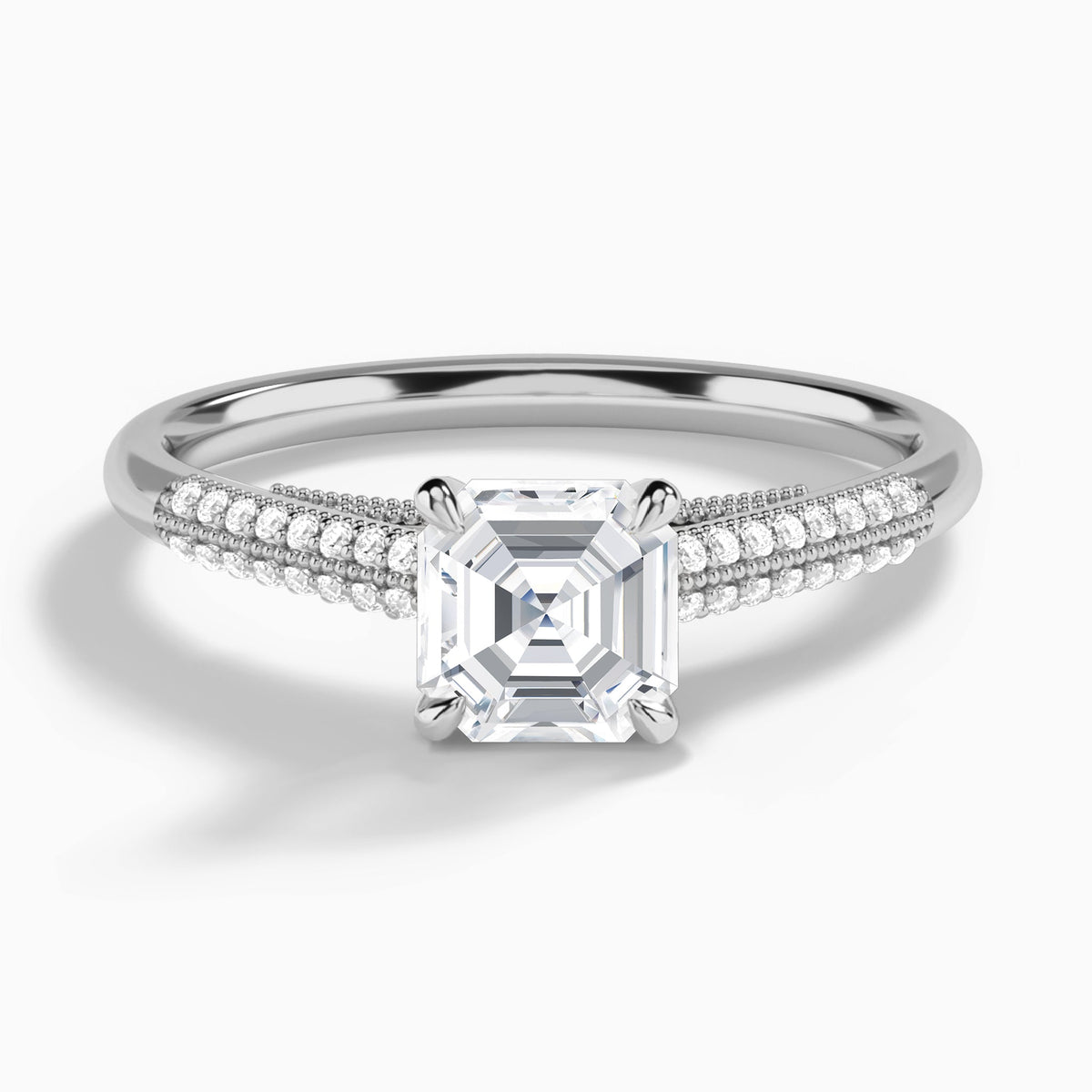 Asscher Knife Edge Cathedral Lab Diamond Engagement Ring In 18K White Gold - Lucenjuri