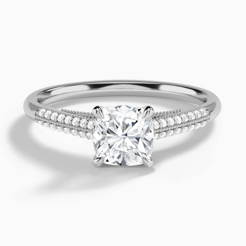 Cushion Knife Edge Cathedral Lab Diamond Engagement Ring In 18K White Gold - Lucenjuri