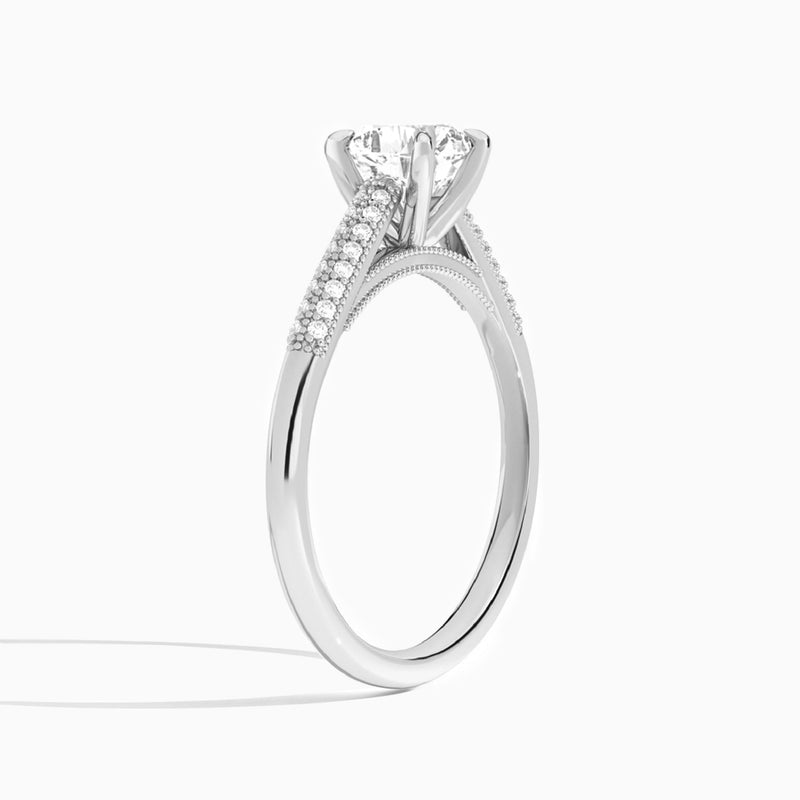 Cushion Knife Edge Cathedral Lab Diamond Engagement Ring In 18K White Gold, Angle View