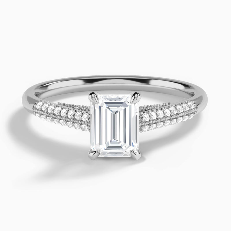 Emerald Knife Edge Cathedral Lab Diamond Engagement Ring In 18K White Gold - Lucenjuri