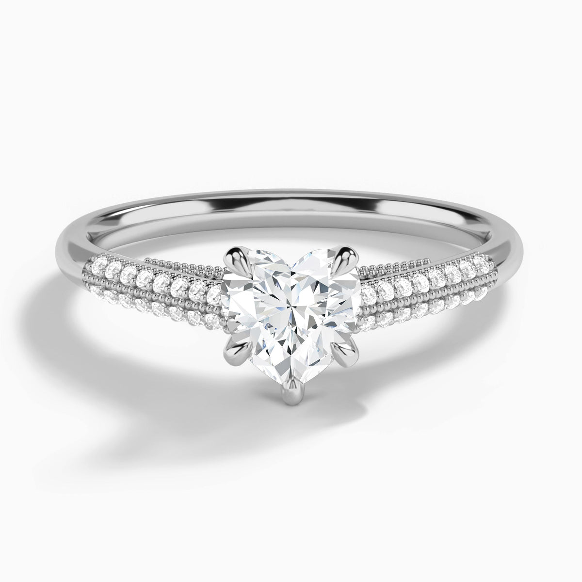 Heart Knife Edge Cathedral Lab Diamond Engagement Ring In 14K White Gold - Lucenjuri