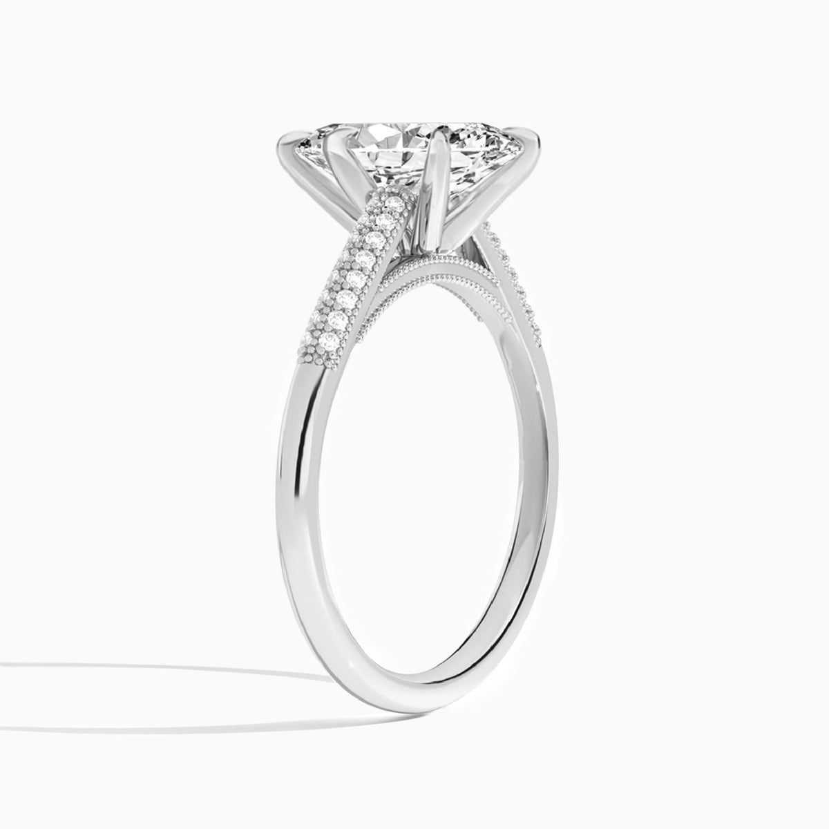 Marquise Knife Edge Cathedral Lab Diamond Engagement Ring In 14K White Gold, Angle View
