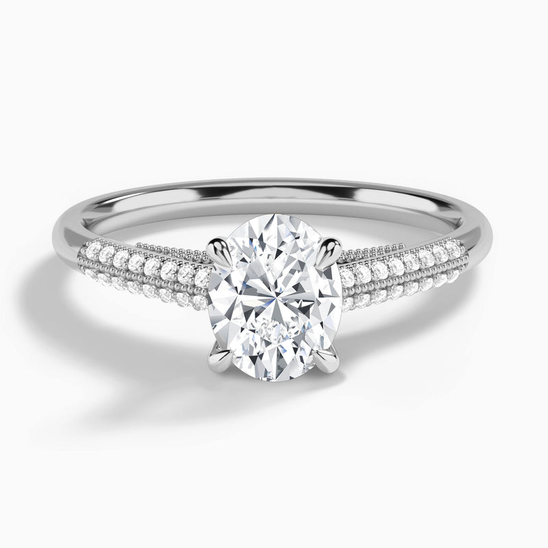 Oval Knife Edge Cathedral Lab Diamond Engagement Ring In 14K White Gold - Lucenjuri
