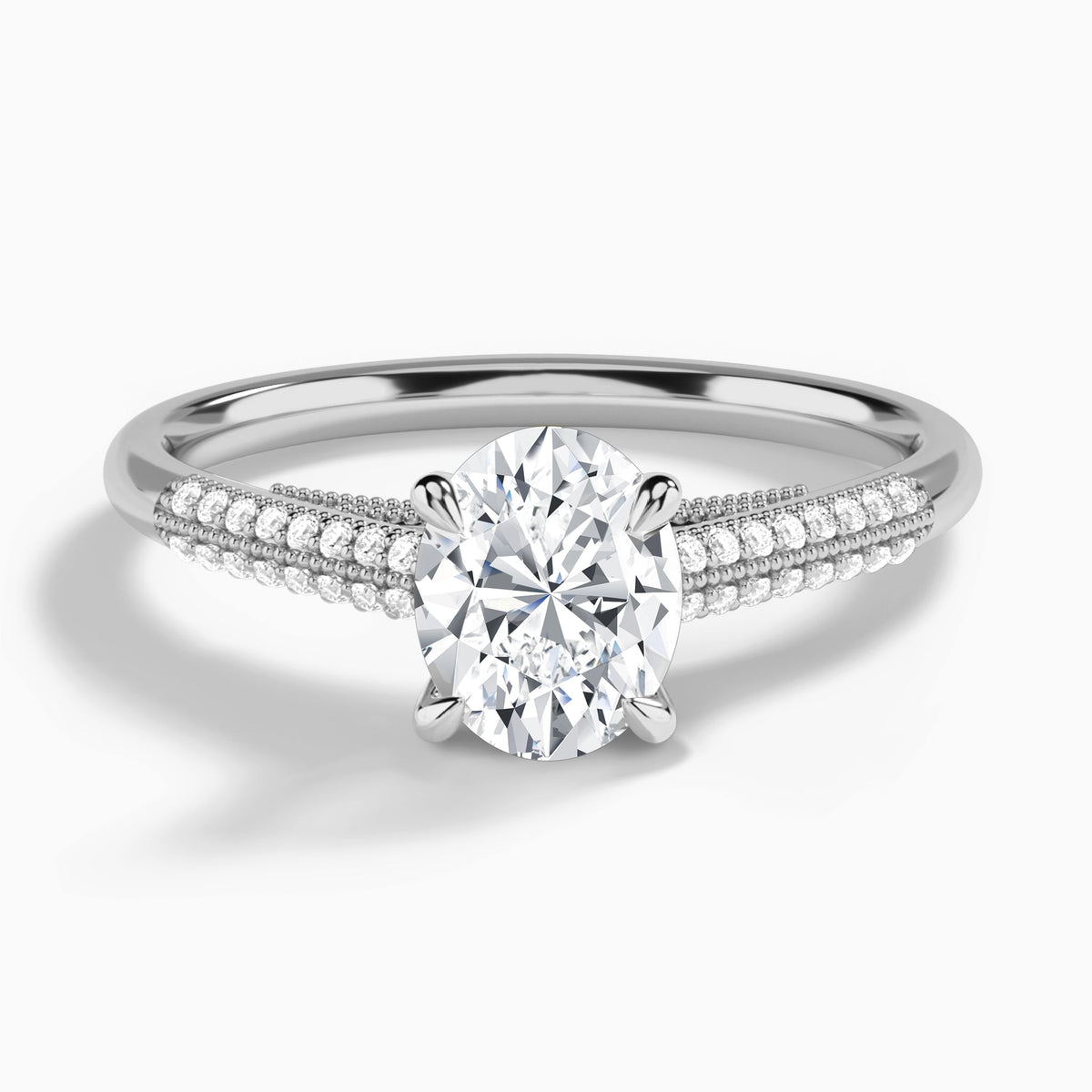 Oval Knife Edge Cathedral Lab Diamond Engagement Ring In 18K White Gold - Lucenjuri