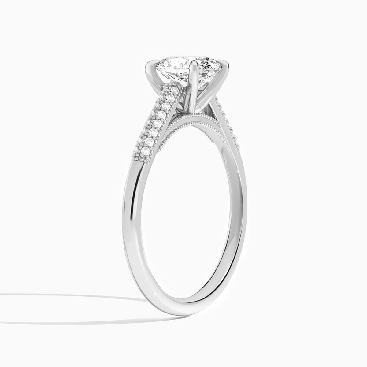 Oval Knife Edge Cathedral Lab Diamond Engagement Ring In 14K White Gold, Angle View