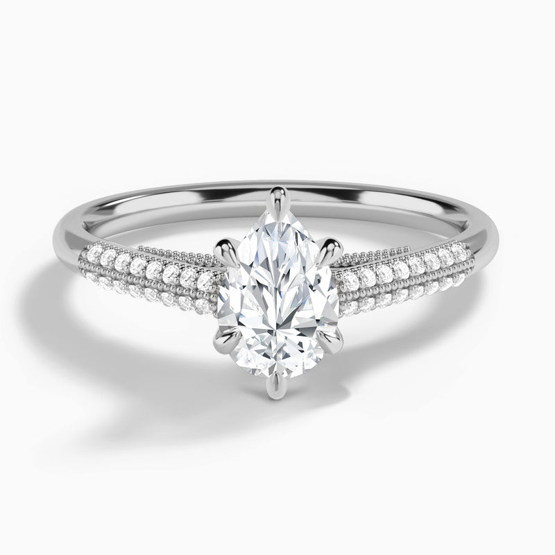 Pear Knife Edge Cathedral Lab Diamond Engagement Ring In 18K White Gold - Lucenjuri