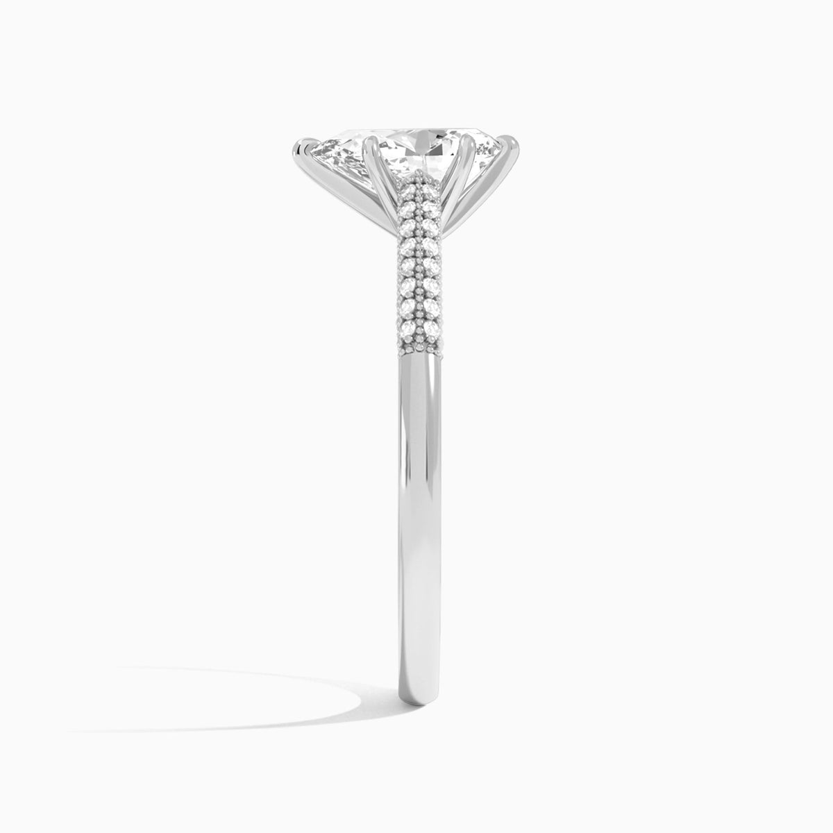 Pear Knife Edge Cathedral Lab Diamond Engagement Ring In 14K White Gold, Side View