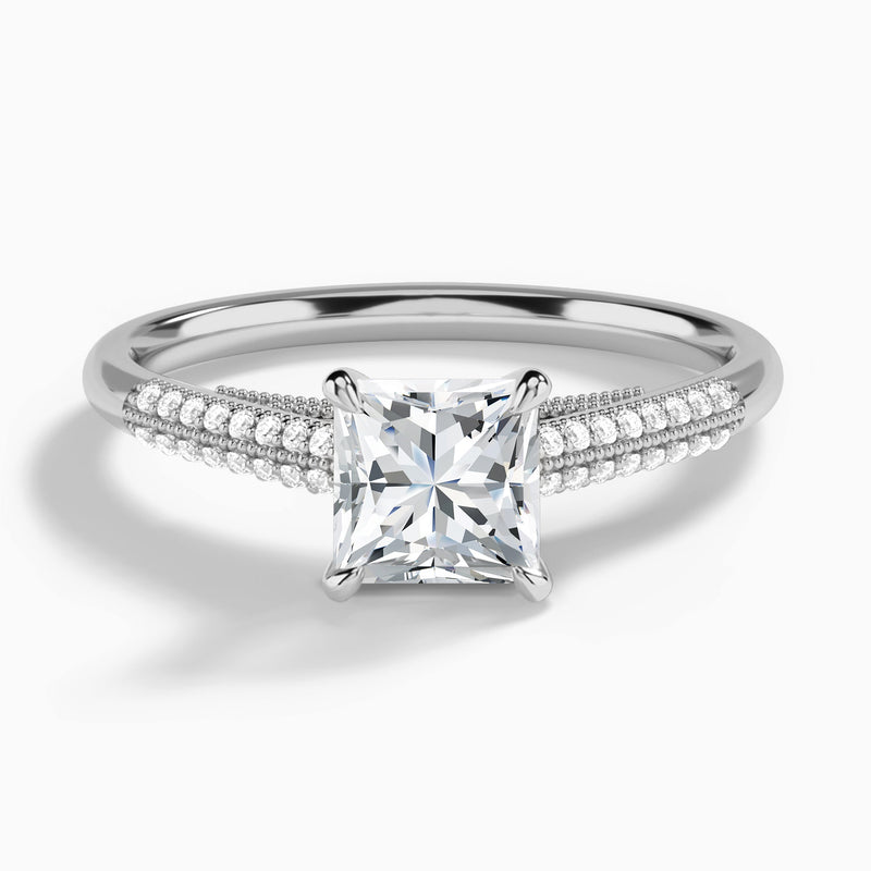 Princess Knife Edge Cathedral Lab Diamond Engagement Ring In 14K White Gold - Lucenjuri