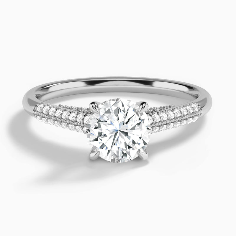 Round Knife Edge Cathedral Lab Diamond Engagement Ring In 14K White Gold - Lucenjuri