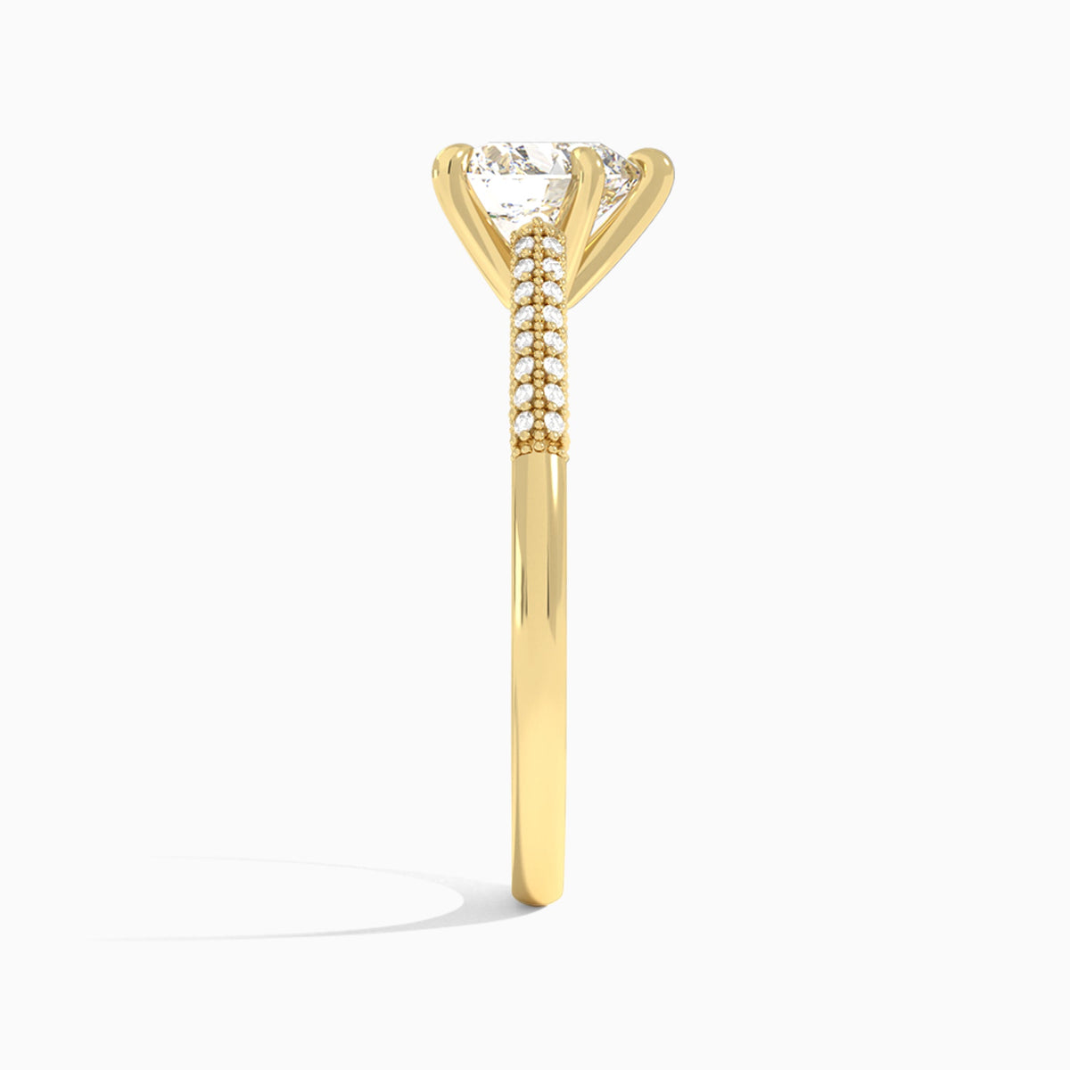 Heart Knife Edge Cathedral Lab Diamond Engagement Ring In 18K Yellow Gold, Side View