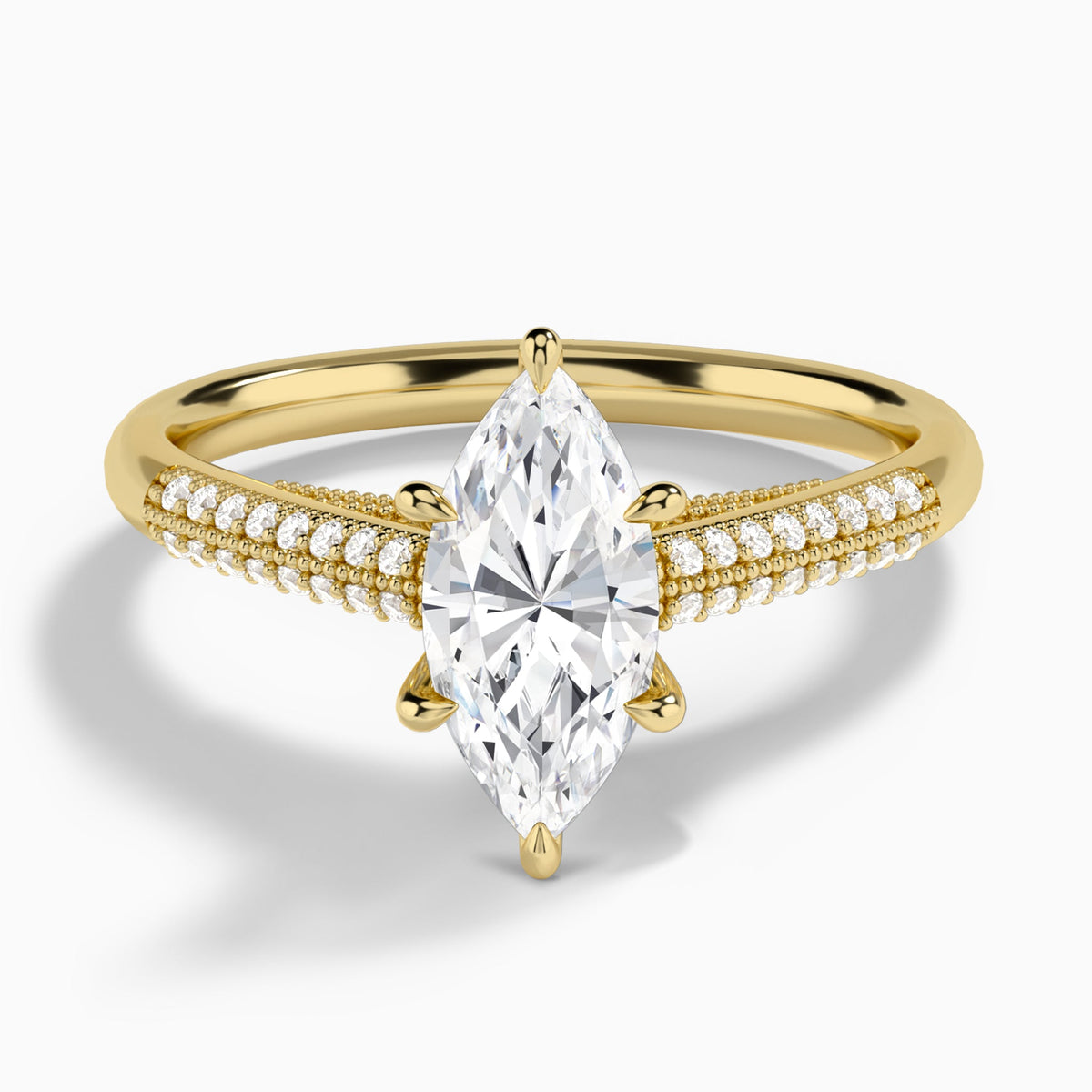 Marquise Knife Edge Cathedral Lab Diamond Engagement Ring In 14K Yellow Gold - Lucenjuri