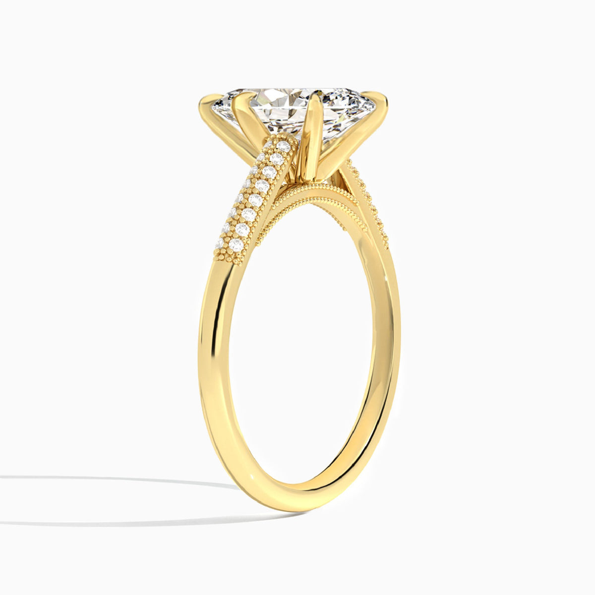 Marquise Knife Edge Cathedral Lab Diamond Engagement Ring In 18K Yellow Gold, Angle View