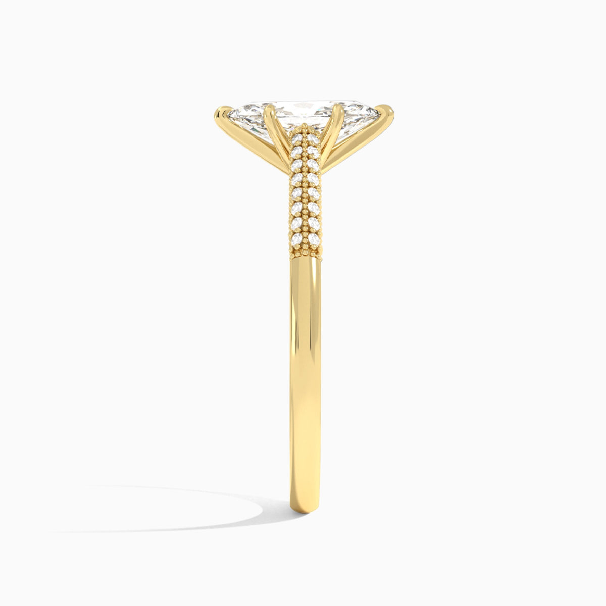 Marquise Knife Edge Cathedral Lab Diamond Engagement Ring In 14K Yellow Gold, Side View