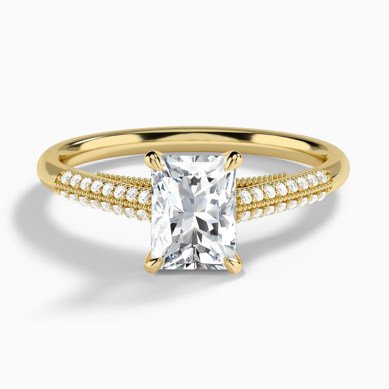 Radiant Knife Edge Cathedral Lab Diamond Engagement Ring In 14K Yellow Gold - Lucenjuri