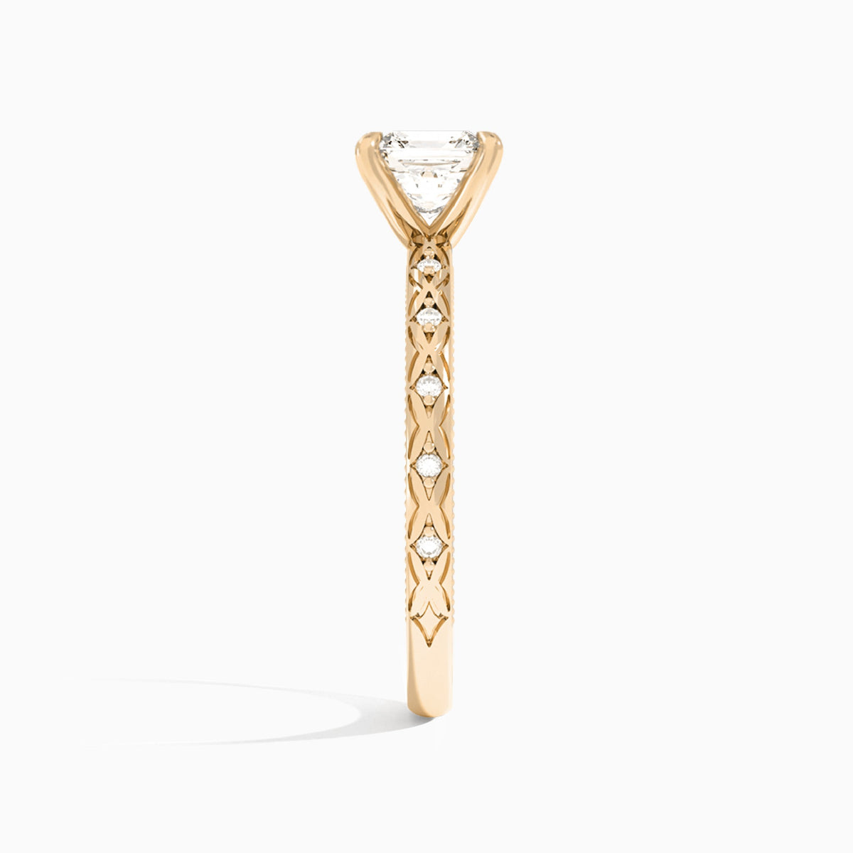Asscher Elara Lab Grown Diamond Engagement Ring In 14K Rose Gold, Side View