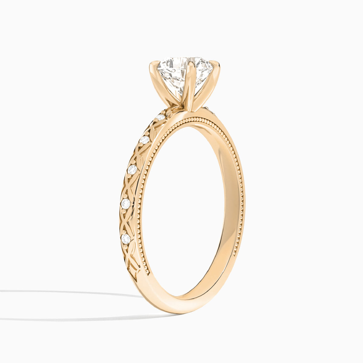 Cushion Elara Lab Grown Diamond Engagement Ring In 14K Rose Gold, Angle View