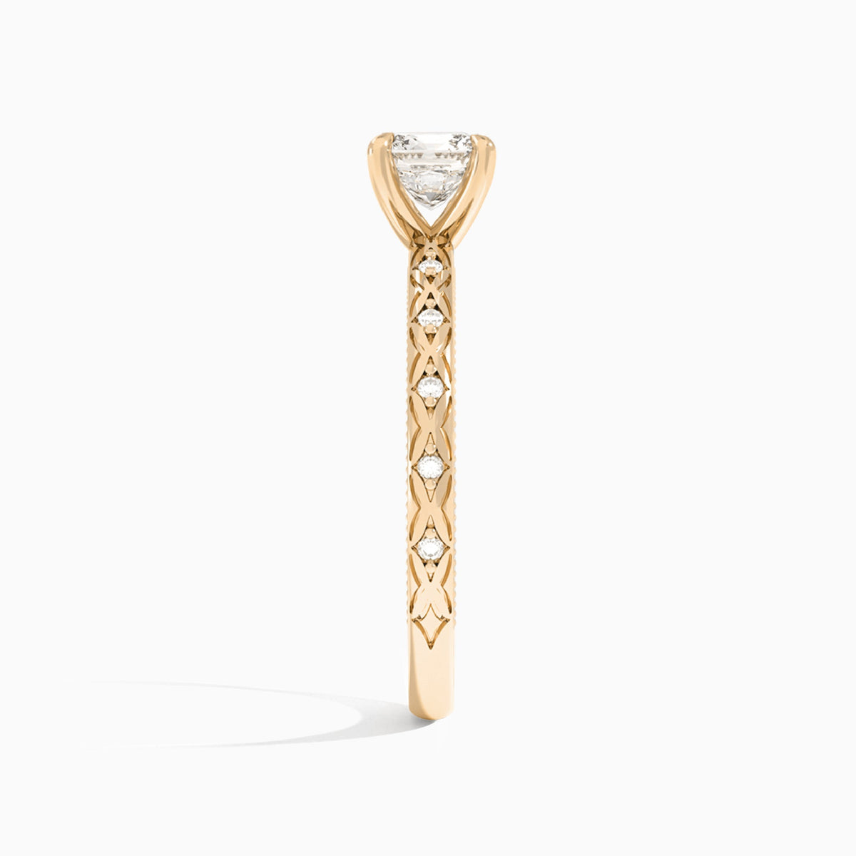 Cushion Elara Lab Grown Diamond Engagement Ring In 14K Rose Gold, Side View