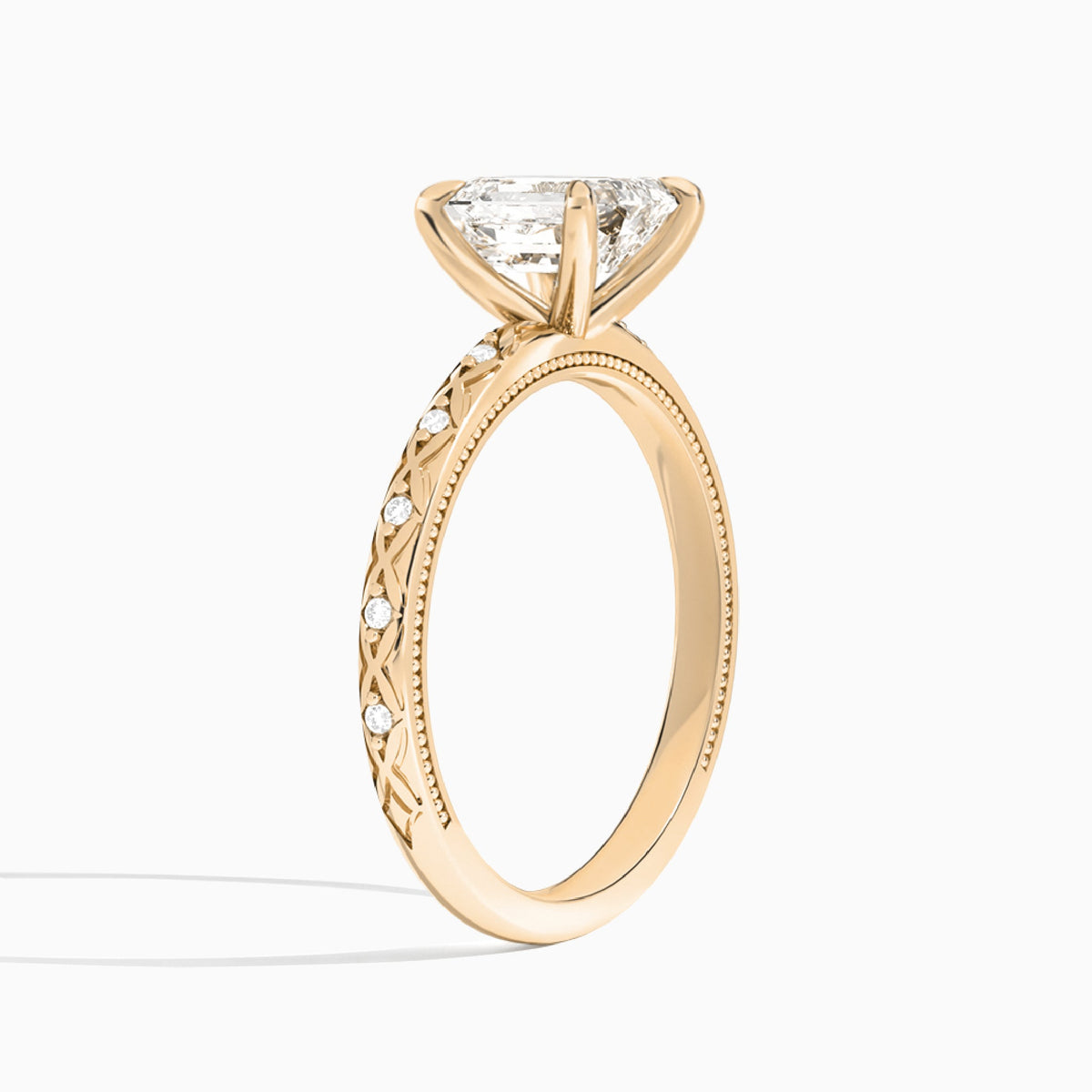 Emerald Elara Lab Grown Diamond Engagement Ring In 14K Rose Gold, Angle View