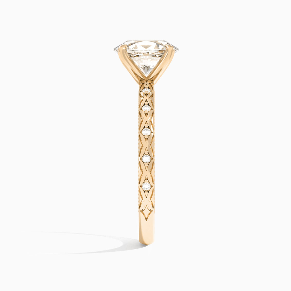 Oval Elara Lab Grown Diamond Engagement Ring In 14K Rose Gold, Side View