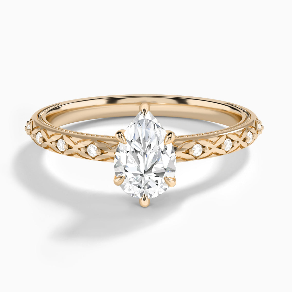 Pear Elara Lab Grown Diamond Engagement Ring In 14K Rose Gold - Lucenjuri