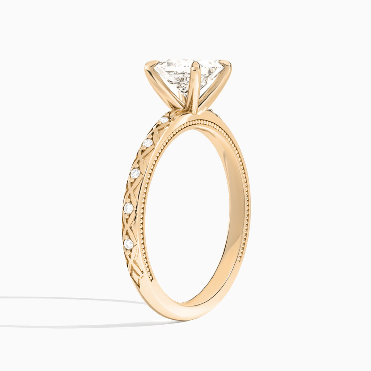 Princess Elara Lab Grown Diamond Engagement Ring In 14K Rose Gold, Angle View