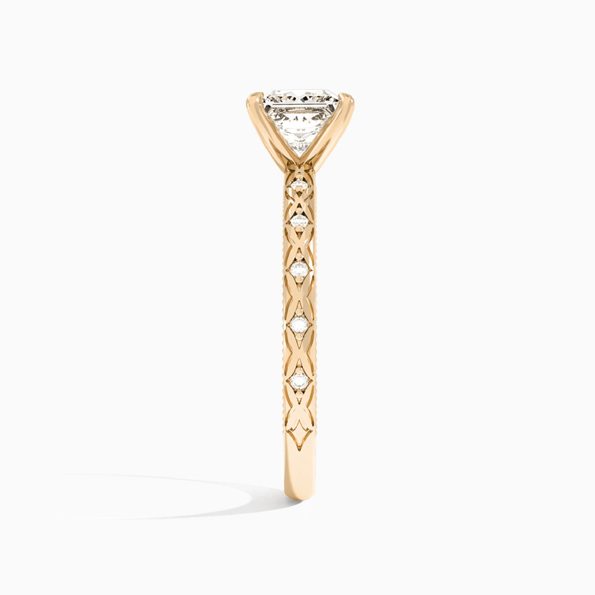 Princess Elara Lab Grown Diamond Engagement Ring In 14K Rose Gold, Side View