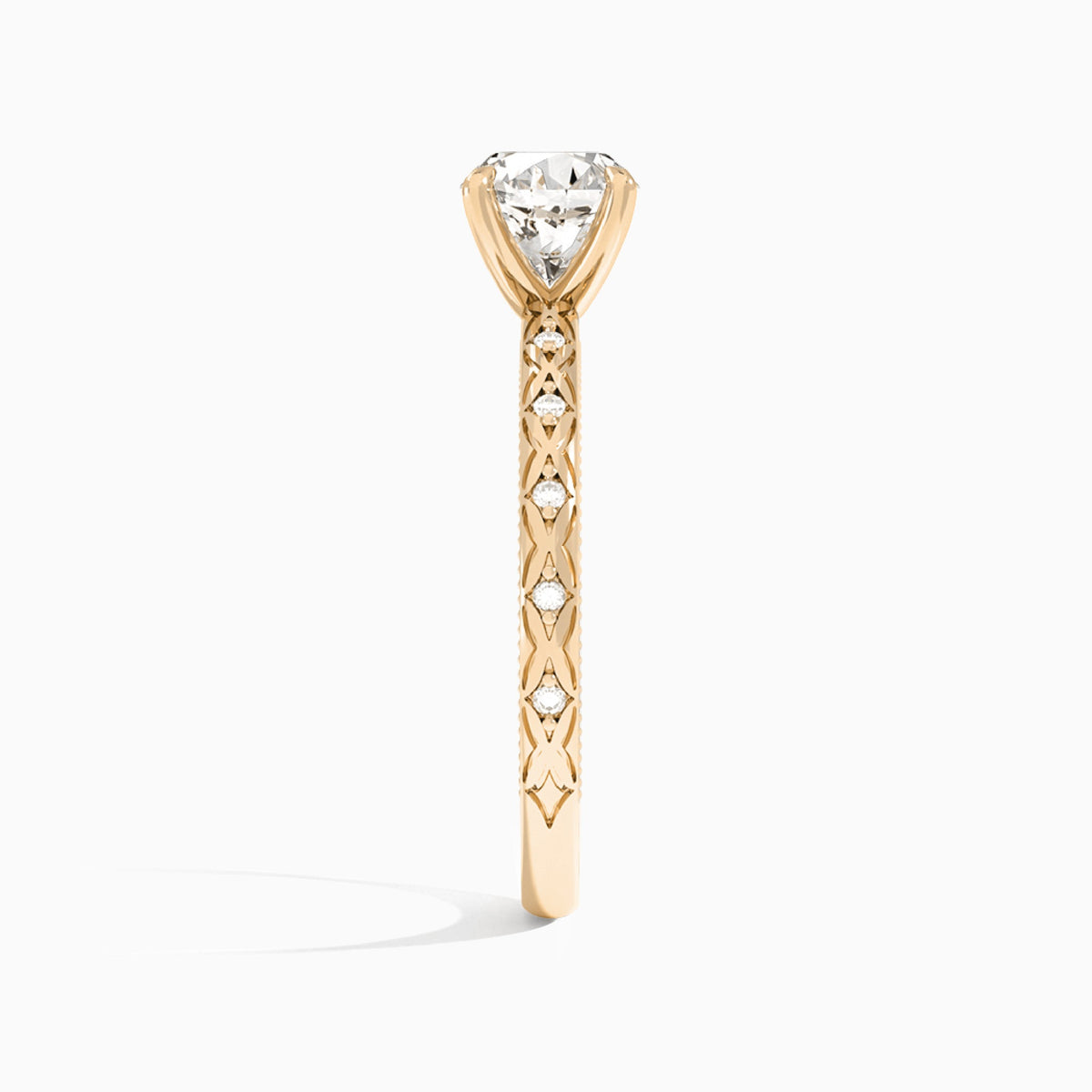 Round Elara Lab Grown Diamond Engagement Ring In 14K Rose Gold, Side View