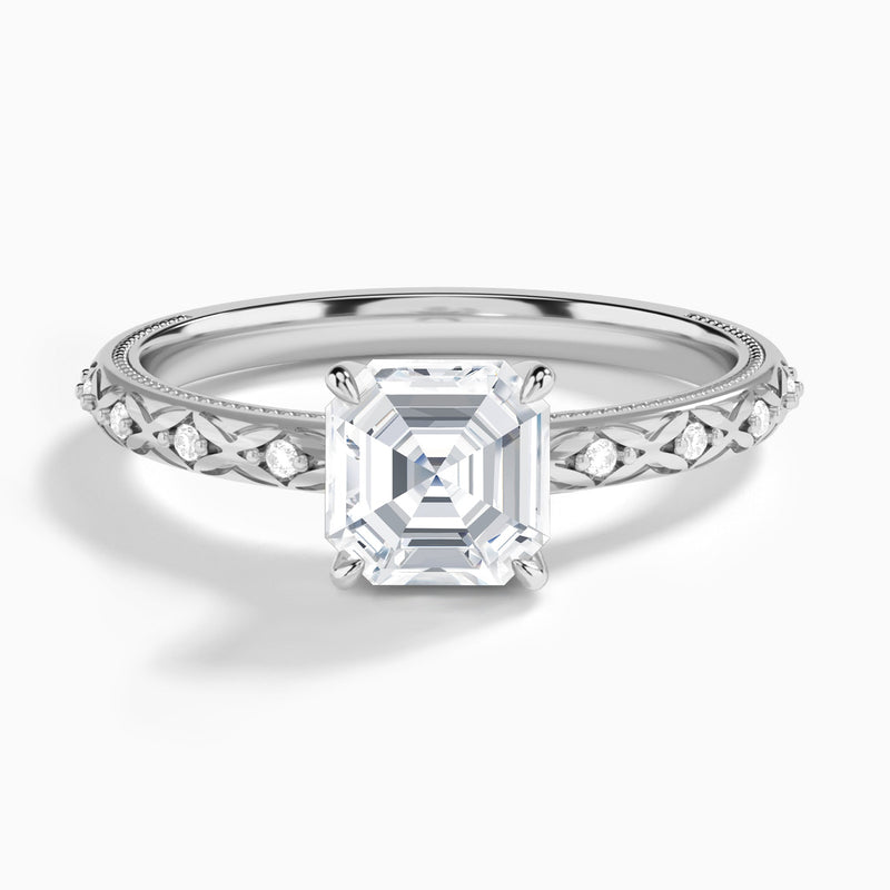 Asscher Elara Lab Grown Diamond Engagement Ring In 18K White Gold - Lucenjuri