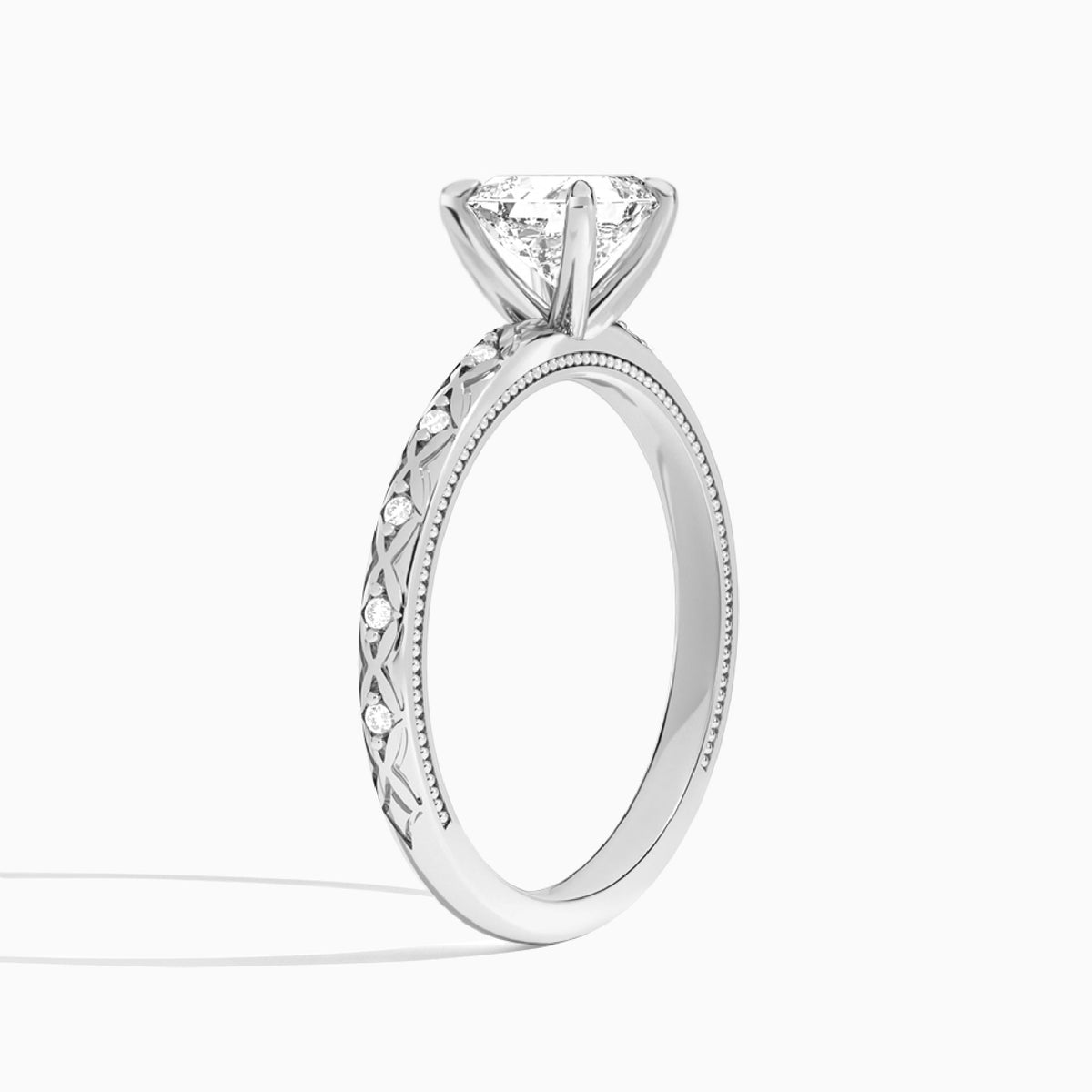 Asscher Elara Lab Grown Diamond Engagement Ring In 14K White Gold, Angle View