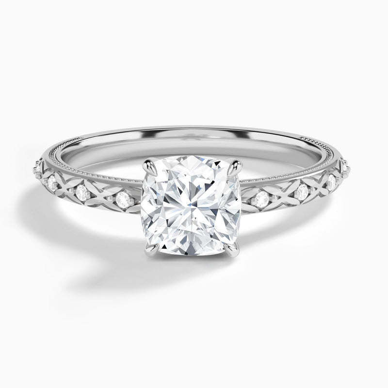 Cushion Elara Lab Grown Diamond Engagement Ring In 18K White Gold - Lucenjuri